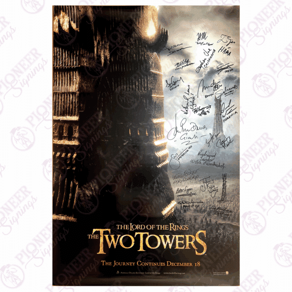 The Lord of the Rings: The Two Towers original 'Towers' teaser One-Sheet poster with 'Orthanc' sketch from Daniel Falconer. All autographs obtained from private signings with Pioneer Signings