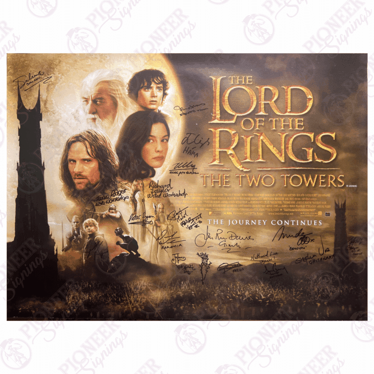 The Lord of the Rings: The Two Towers original theatrical quad poster with 'Treebeard' sketch from Daniel Falconer. All autographs obtained from private signings with Pioneer Signings