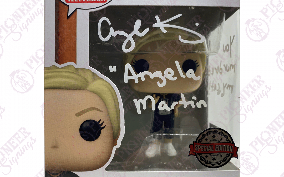 The Office ‘Angela Martin’ Funko Pop! 1159 Signed by Angela Kinsey with Quote – “You murdered my cat!” (White) +CoA
