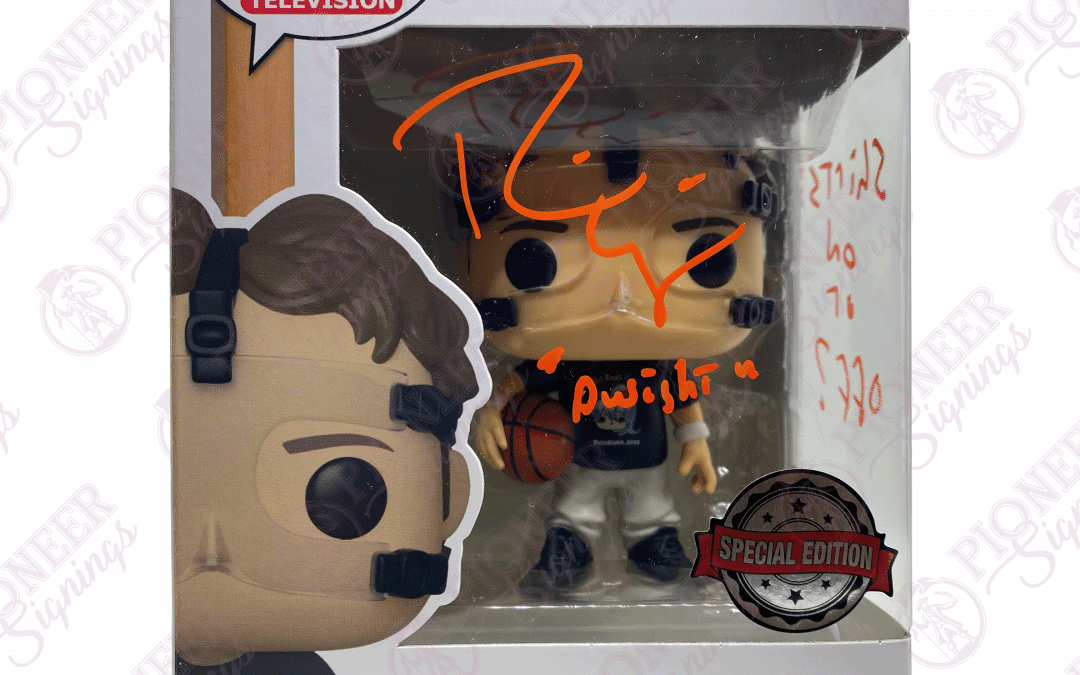 The Office ‘Dwight Schrute’ Funko Pop! 1103 Signed by Rainn Wilson with Quote – “Shirts on or off?” (Orange) +CoA