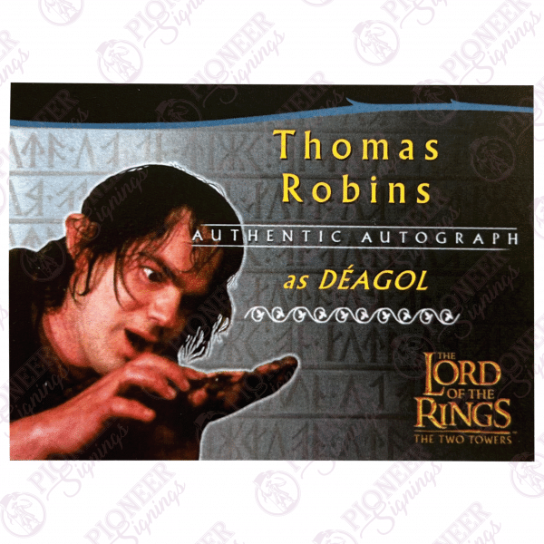 The Lord of the Rings 'Deagol' custom Topps inspired trading card signed by Thomas Robins - Pioneer Signings