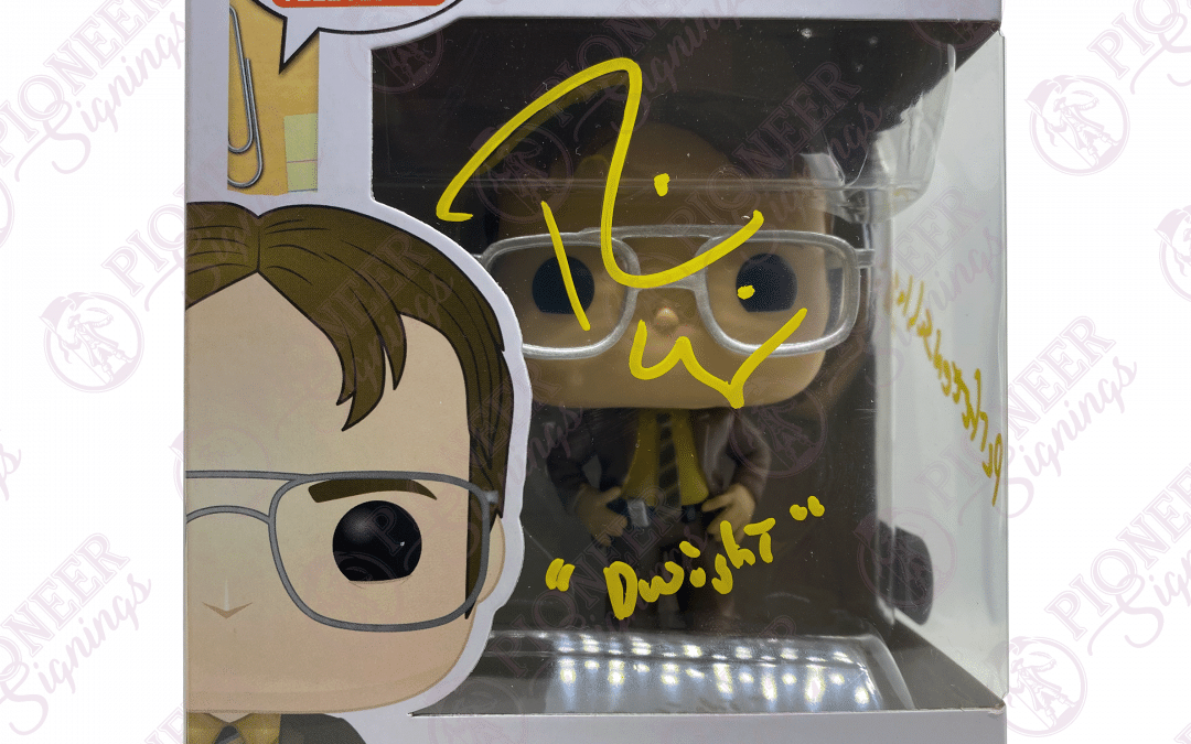 The Office ‘Dwight Schrute’ Funko Pop! 871 Signed by Rainn Wilson with Quote – “Perfectenschlag!” (Yellow) +CoA
