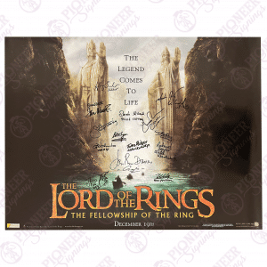 The Lord of the Rings: The Fellowship of the Ring original 'Argonath' quad poster signed by mutiple cast with 'Gandalf' sketch from Daniel Falconer. All autographs obtained from private signings with Pioneer Signings