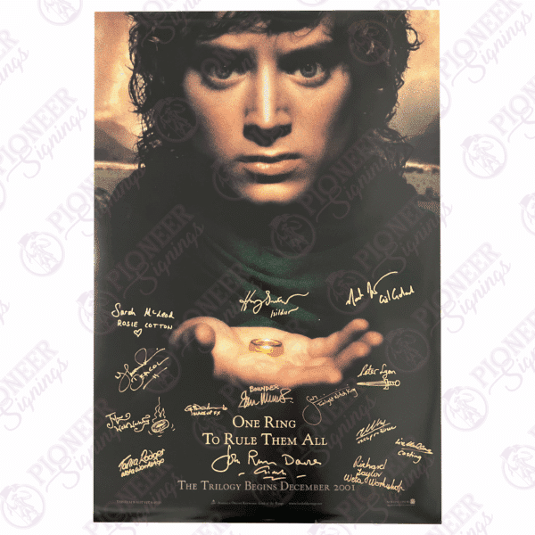 The Lord of the Rings: The Fellowship of the Ring original 'Frodo' One-Sheet poster signed by mutiple cast with 'The One Ring' sketch from Daniel Falconer. All autographs obtained from private signings with Pioneer Signings