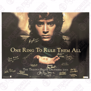 The Lord of the Rings: The Fellowship of the Ring original 'Frodo' quad poster signed by mutiple cast with 'The One Ring' sketch from Daniel Falconer. All autographs obtained from private signings with Pioneer Signings