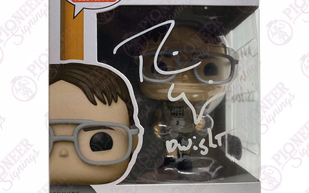 The Office ‘Fun Run Dwight’ Funko Pop! 1394 Signed by Rainn Wilson with Quote – “… and your cat is dead!” (White) +CoA
