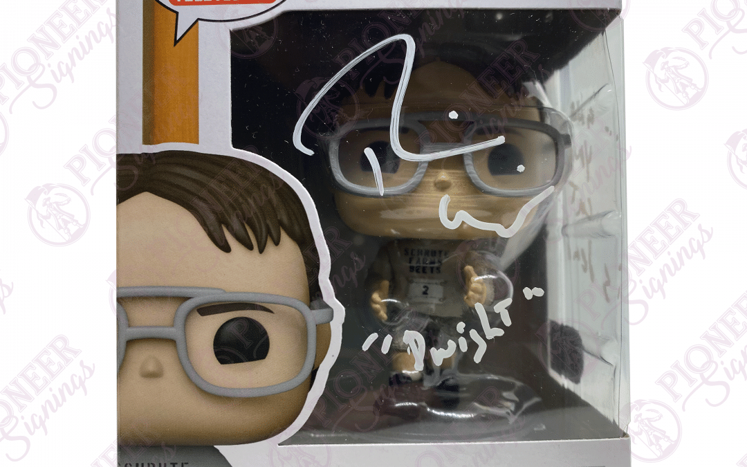 The Office ‘Fun Run Dwight’ Funko Pop! 1394 Signed by Rainn Wilson with Quote – “… and your cat is dead!” (White) +CoA