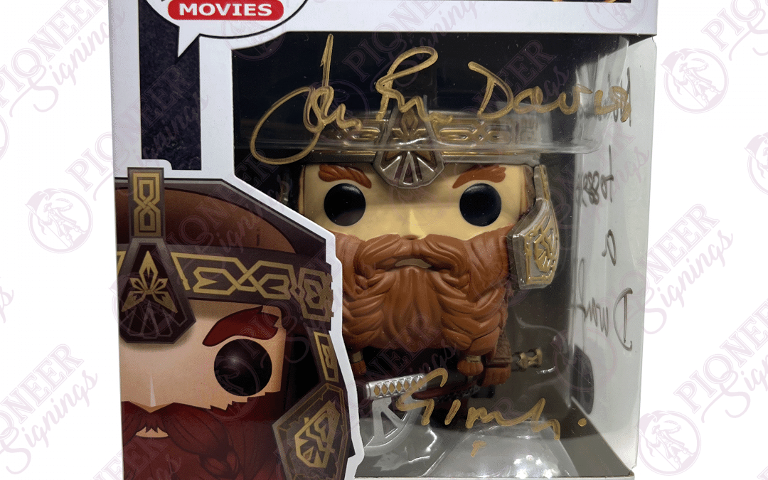 Lord of the Rings Exclusive “Gimli” Funko Pop 629 – Signed by John Rhys-Davies with Character Name & Quote “Nobody Tosses a Dwarf!” (Gold) +CoA