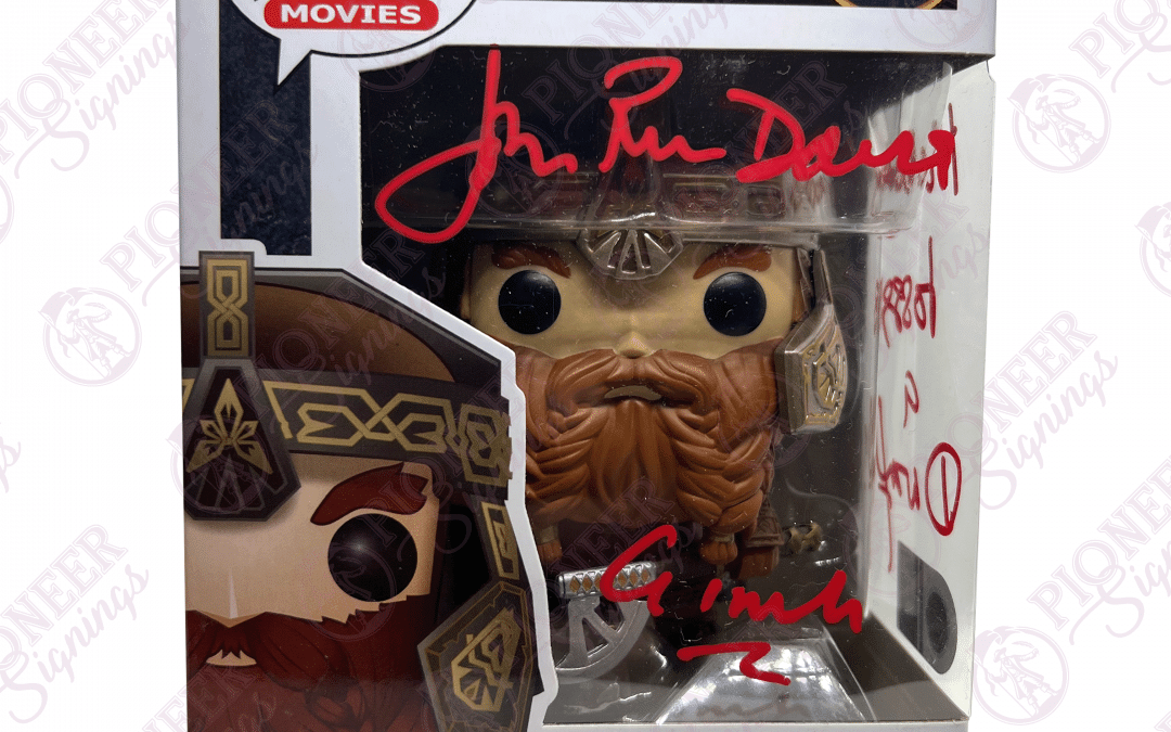 Lord of the Rings Exclusive “Gimli” Funko Pop 629 – Signed by John Rhys-Davies with Character Name & Quote “Nobody Tosses a Dwarf!” (Red) +CoA