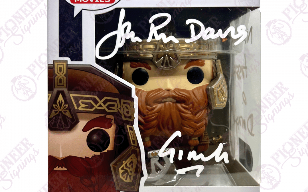 Lord of the Rings Exclusive “Gimli” Funko Pop 629 – Signed by John Rhys-Davies with Character Name & Quote “Nobody Tosses a Dwarf!” (White) +CoA
