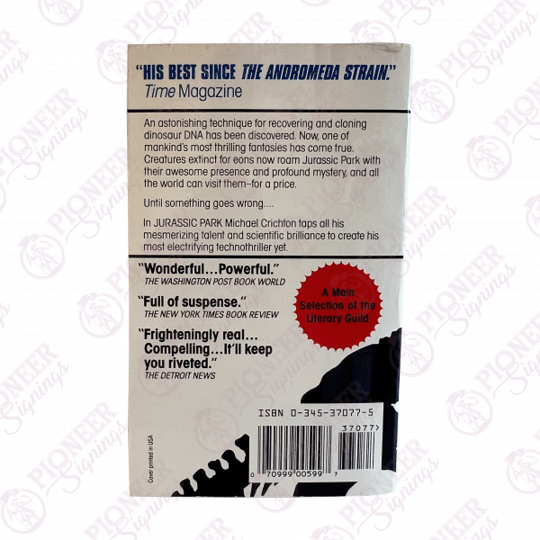 JURASSIC PARK (1993) - Sir Richard Attenborough, Sam Neill and Jeff Goldblum Autographed Paperback Novel - Pioneer Signings