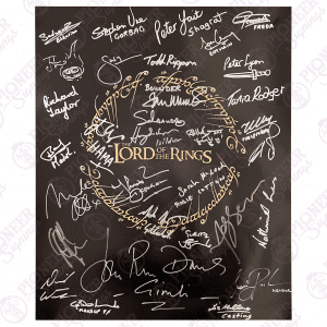 The Lord of the Rings Logo 16x20 print signed by 31 cast and crew. With a 'The One Ring' sketch from Daniel Falconer. This is extremely limited in quantity. - Pioneer Signings