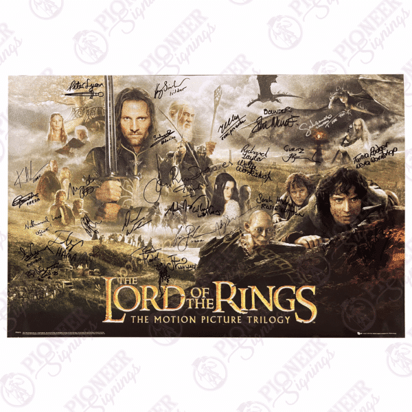 The Lord of the Rings Motion Trilogy Reprint Poster signed by 28 cast and crew. With a 'Treebeard' sketch from Daniel Falconer. Last one available! - Pioneer Signings