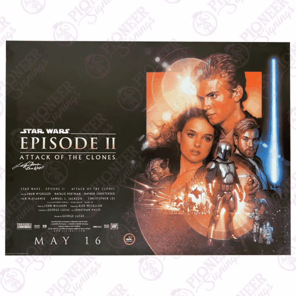 Star Wars Episode II: Attack of the Clones original theatrical quad poster signed by Leeanna Walsman (Zam Wesell) - Pionner Signings