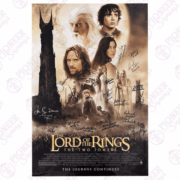 The Lord of the Rings: The Two Towers original theatrical One-Sheet poster with 'Treebeard' sketch from Daniel Falconer. All autographs obtained from private signings with Pioneer Signings