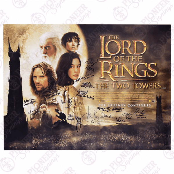 The Lord of the Rings: The Two Towers original theatrical quad poster with 'Treebeard' sketch from Daniel Falconer. All autographs obtained from private signings with Pioneer Signings