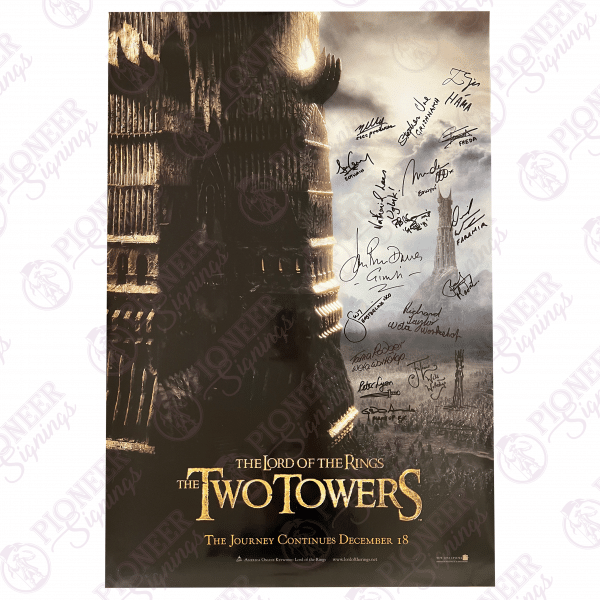 The Lord of the Rings: The Two Towers original 'Towers' teaser One-Sheet poster with 'Orthanc' sketch from Daniel Falconer. All autographs obtained from private signings with Pioneer Signings