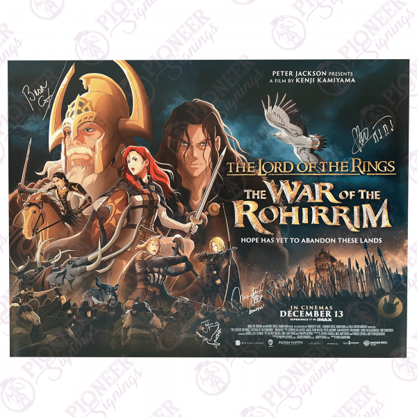 The Lord of the Rings: The War of the Rohirrim original double sided quad poster Signed by Brian Cox, Miranda Otto, Stephen Gallagher, with an 'Eagle' sketch from Daniel Falconer - Pioneer Signings