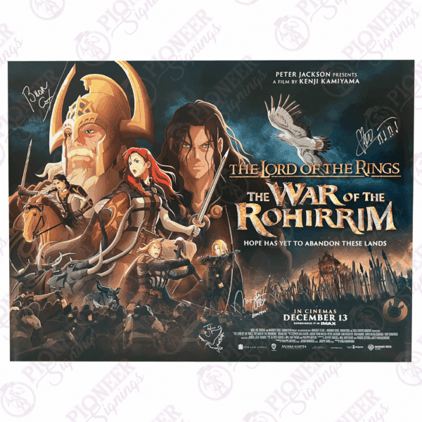 The Lord of the Rings: The War of the Rohirrim original double sided quad poster Signed by Brian Cox, Miranda Otto, Stephen Gallagher, with an 'Eagle' sketch from Daniel Falconer - Pioneer Signings