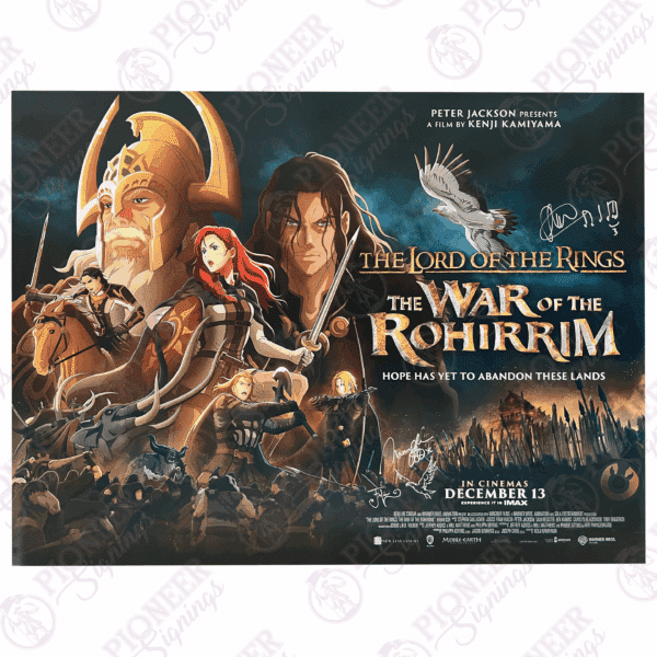 The Lord of the Rings: The War of the Rohirrim original double sided quad poster Signed by Miranda Otto, Stephen Gallagher, with an 'Eagle' sketch from Daniel Falconer - Pioneer Signings