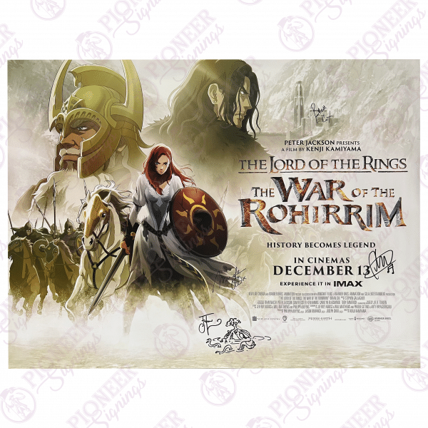 The Lord of the Rings: The War of the Rohirrim original double sided quad poster signed by Brian Cox, Miranda Otto, Stephen Gallagher, Daniel Falconer with a 'Watcher in the Water' sketch from Daniel Falconer - Pioneer Signings