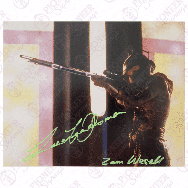 Star Wars: Attack of the Clones Zam Wesell 'Projectile Rifle' 8" x 10" Print Signed by Leeanna Walsman - Pioneer Signings